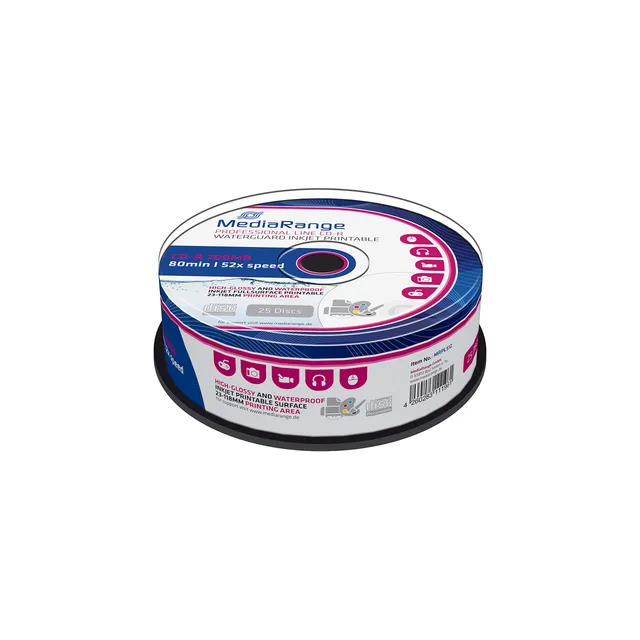 mediarange-cd-r-700mb-80-min-25er-pack-52x-inkjet-bedruckbar-waterguard image 1