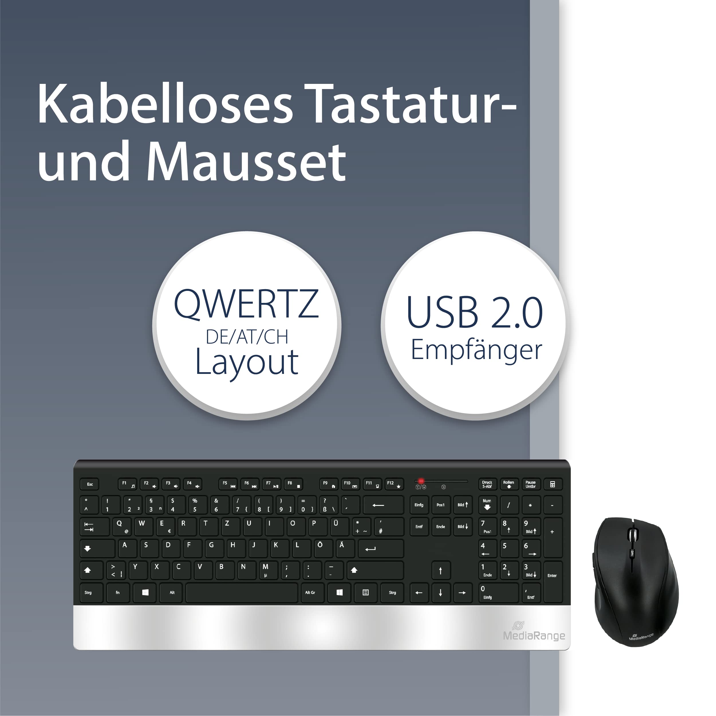 mediarange-funk-tastatur-und-maus-set-highline-serie-qwertz-schwarz-silber image 2