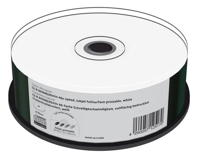 mediarange-cd-r-800-mb-90-min-48x-vollfl-chig-bedruckbar-25er-cakebox image 1