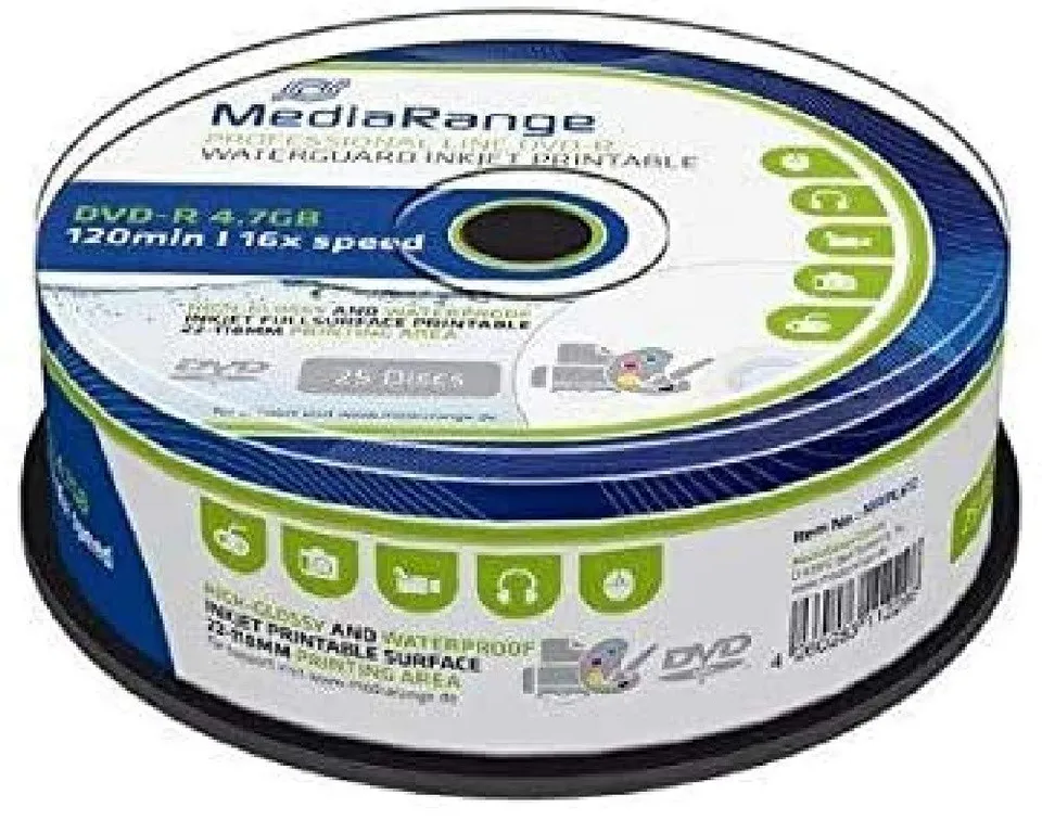 mediarange-dvd-r-4-7-gb-120-min-16x-waterguard-wei-25er-pack-mrpl612 image 1
