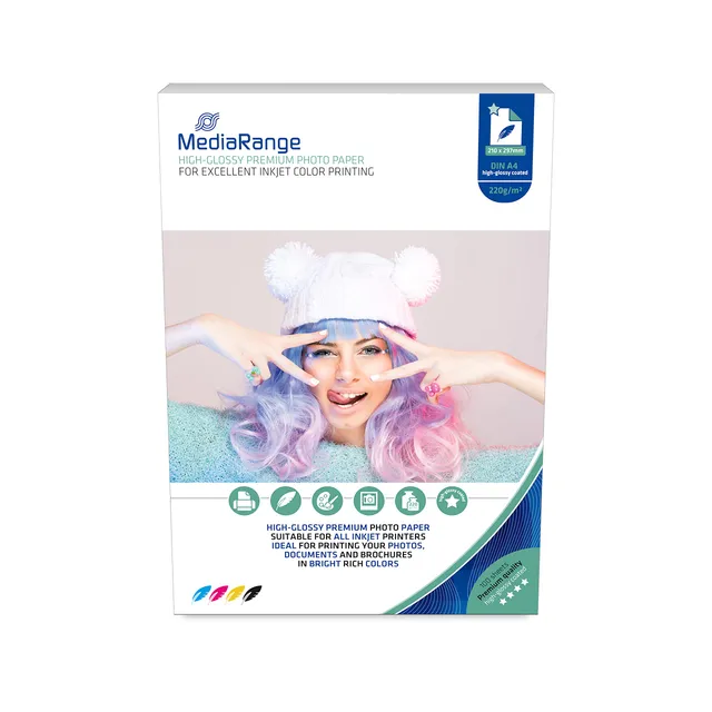 mediarange-hochglanz-fotopapier-220-g-m-100-blatt-f-r-inkjet-a4 image 1
