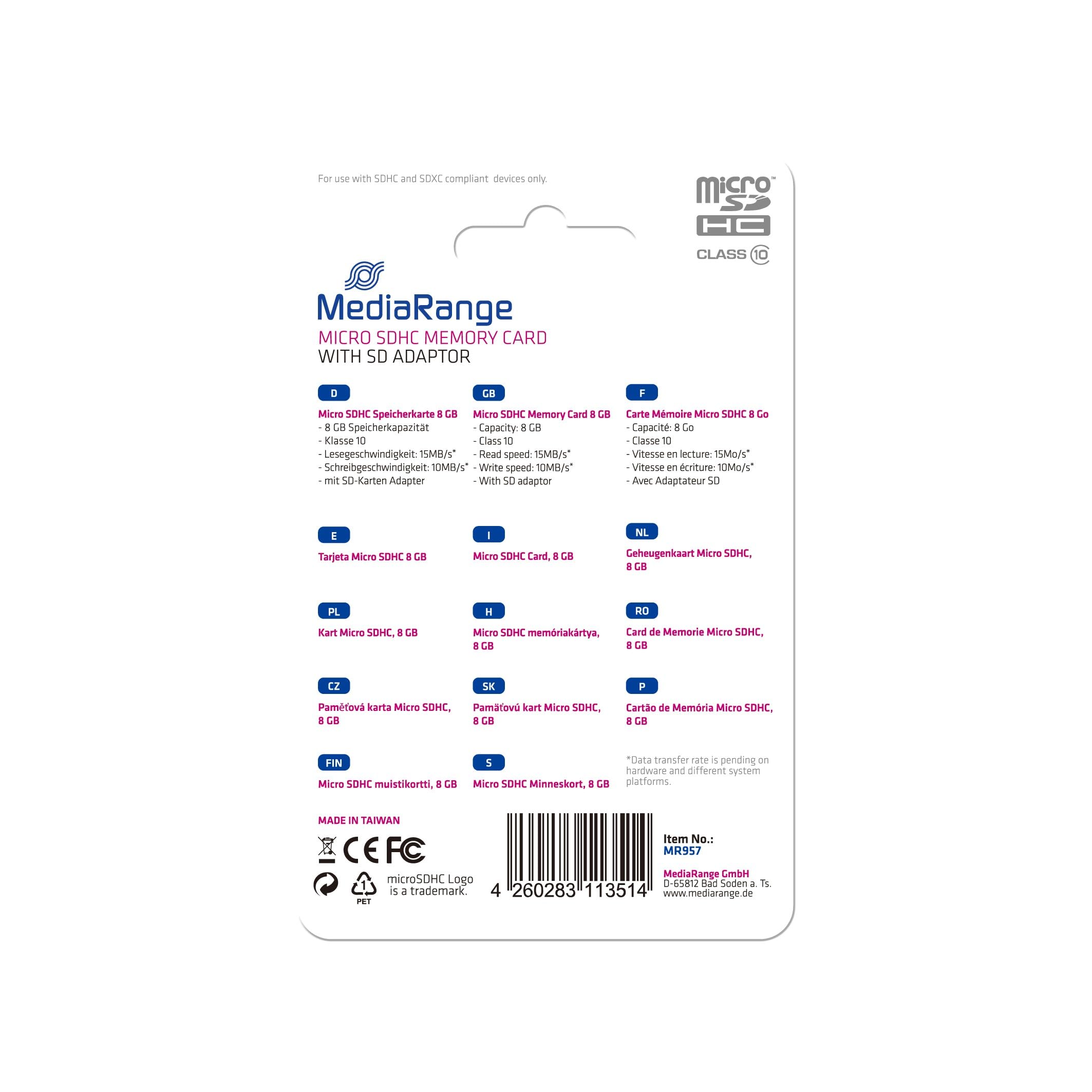 mediarange-microsdhc-8gb-class-10-speicherkarte-mr957-inklusive-sd-adapter-f-r-k image 3
