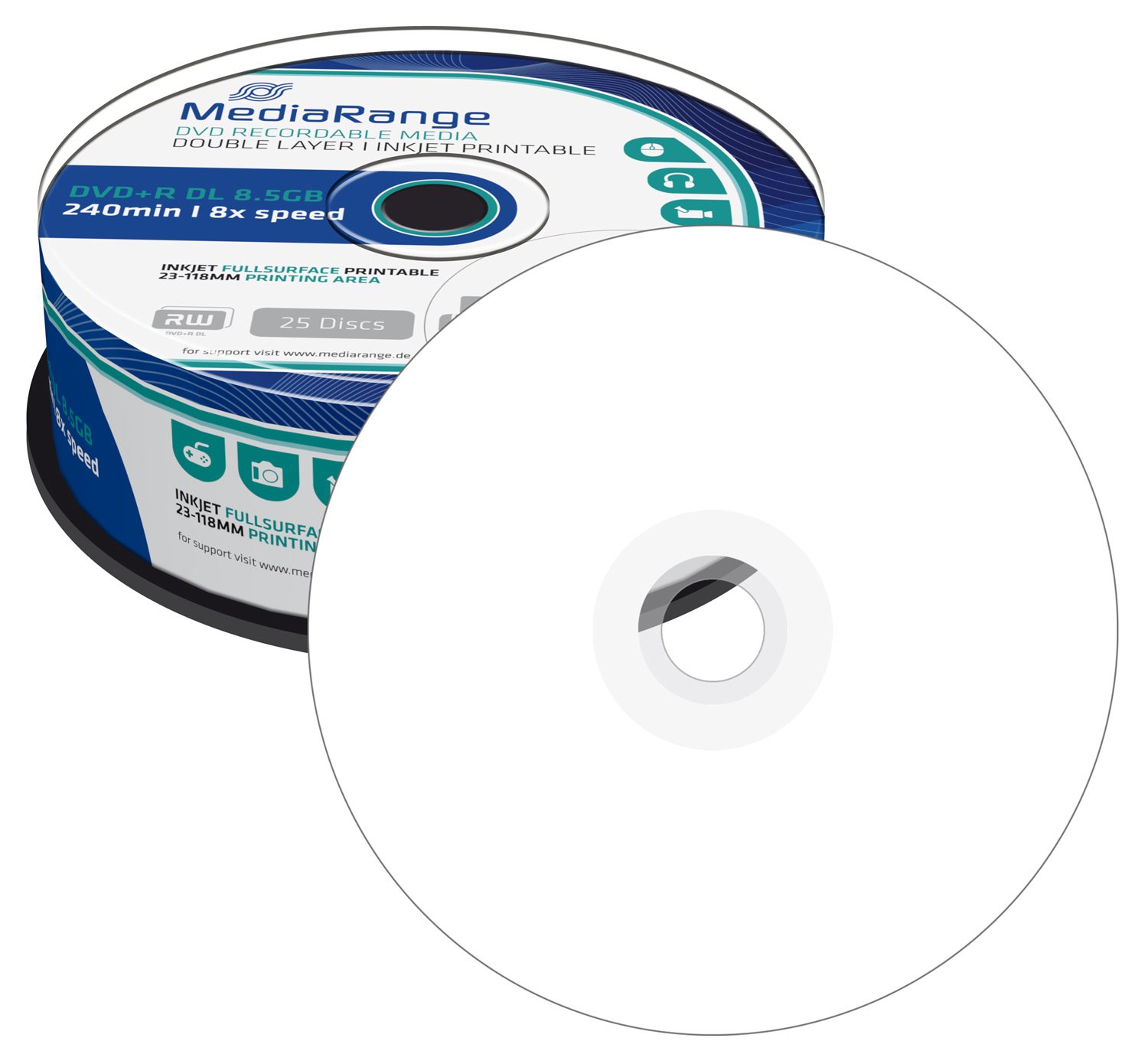 mediarange-dvd-r-dl-8-5gb-240-min-25er-pack-8x-inkjet-bedruckbar image 3