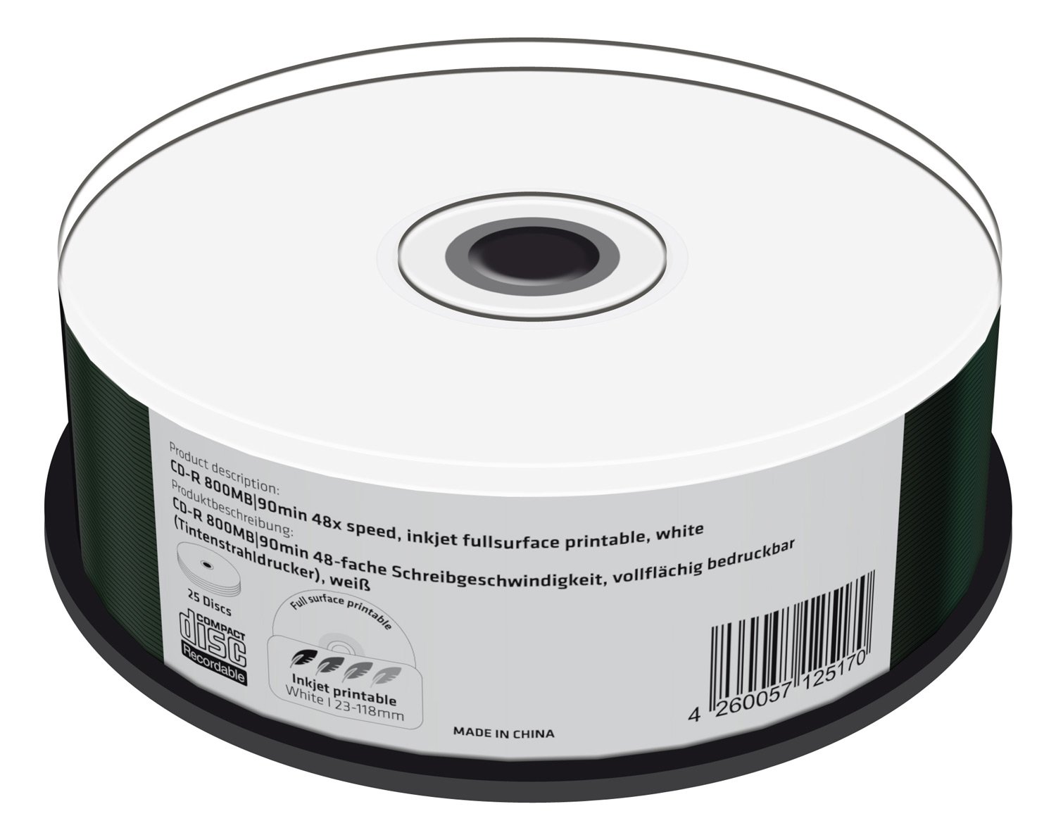 mediarange-cd-r-800-mb-90-min-48x-vollfl-chig-bedruckbar-25er-cakebox image 1
